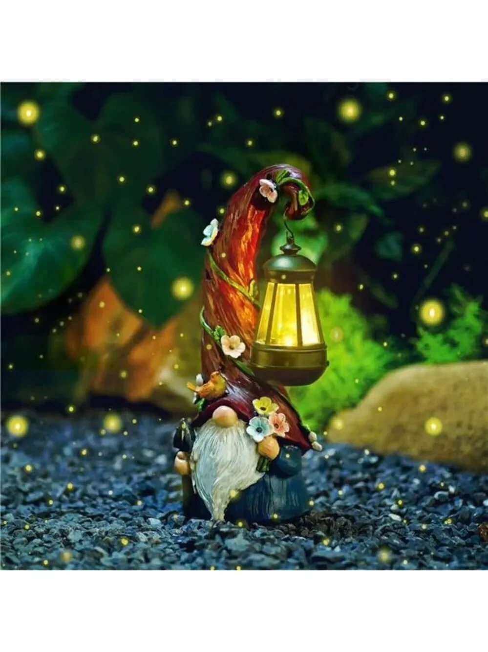 Solar Gnome Garden Statue with Lantern Light Outdoor Yard Patio Decor Gift